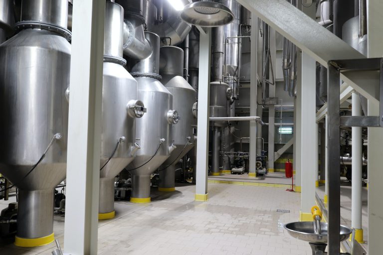 Inside the dairy factory. Food processing plant.
